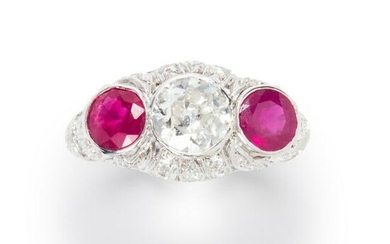 A Burma ruby, diamond and platinum ring