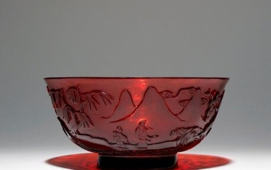 A CHINESE BEIJING RUBY GLASS BOWL QIANLONG 1736-95 The flaring...