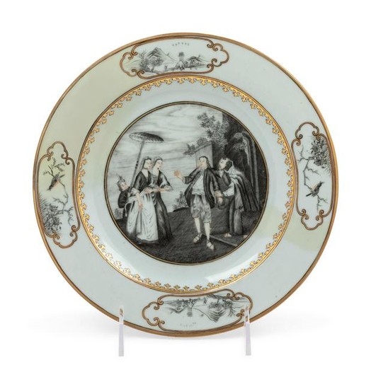 A Chinese Export Gilt and Grisaille Porcelain European
