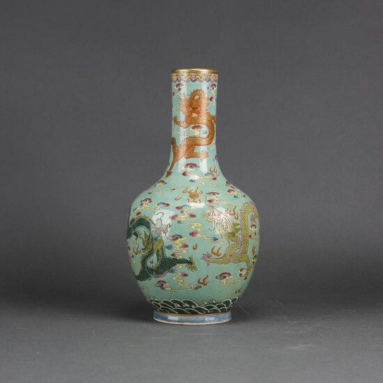A Chinese Famille Rose turquoise-ground 'dragon' vase