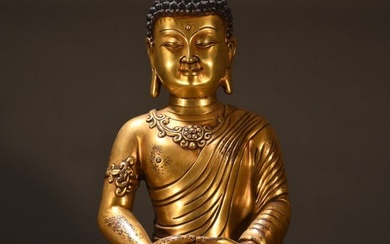 A Chinese Gilt Bronze Figure Statue of Seated Buddha