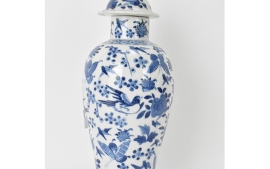 A Chinese Qing dynasty blue and white lidded vase, late 19th...