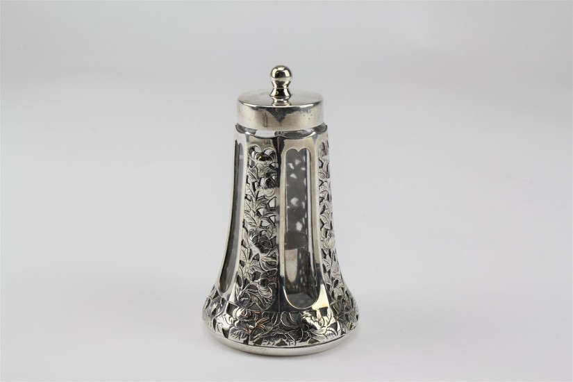 A Chinese Silver over layed on glass Tooth Pick holder embos...