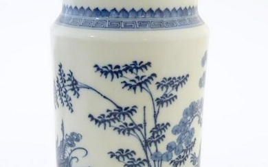 A Chinese blue and white vase of cylindrical form with
