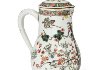 A Chinese famille verte 'three friends of winter' coffee pot and cover...