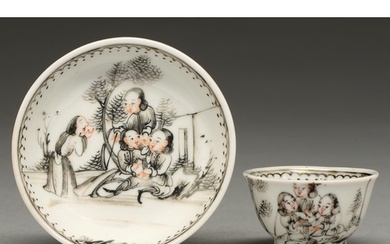 A Chinese porcelain grisaille-decorated toy tea bowl and sau...