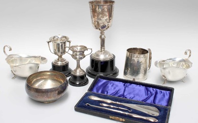 A Collection of Assorted Silver, comprising a christening-mug; a bowl;...