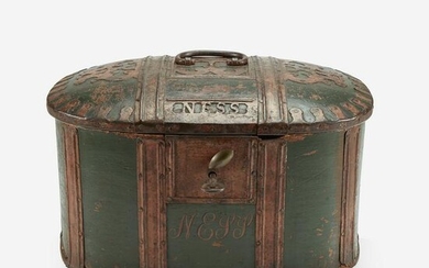 A Continental polychrome painted and iron-mounted box