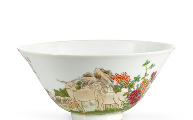 A FAMILLE ROSE 'THREE RAMS' BOWL
