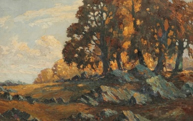 A FOSTER (19th/20th Century) Landscape with trees signed and...