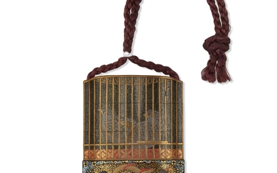 A FOUR-CASE LACQUER INRO WITH QUAILS IN CAGE EDO PERIOD (LATE 18TH-EARLY 19TH CENTURY), SIGNED JOKASAI (YAMADA JOKASAI)