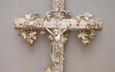 A FRENCH CAST IRON CRUCIFIX (125H x 62W x 9D CM) (PLEASE NOTE THIS HEAVY ITEM MUST BE REMOVED BY CARRIERS AT THE CUSTOMER'S EXPENSE...