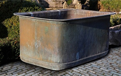 A FRENCH RECTANGULAR RIVETTED COPPER WATER TANK, 19TH CENTURY