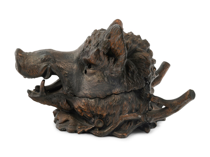 A French Patinated Metal Boar's Head Ink Stand After Christophe Fratin (French, 1801-1864)