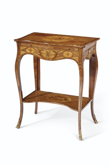 A GEORGE III ORMOLU-MOUNTED KINGWOOD, TULIPWOOD AND MARQUETRY WRITING TABLE, IN THE MANNER OF PIERRE LANGLOIS, CIRCA 1770