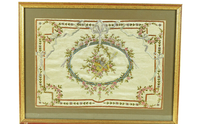 A GEORGE III SILK EMBROIDERED PANEL
