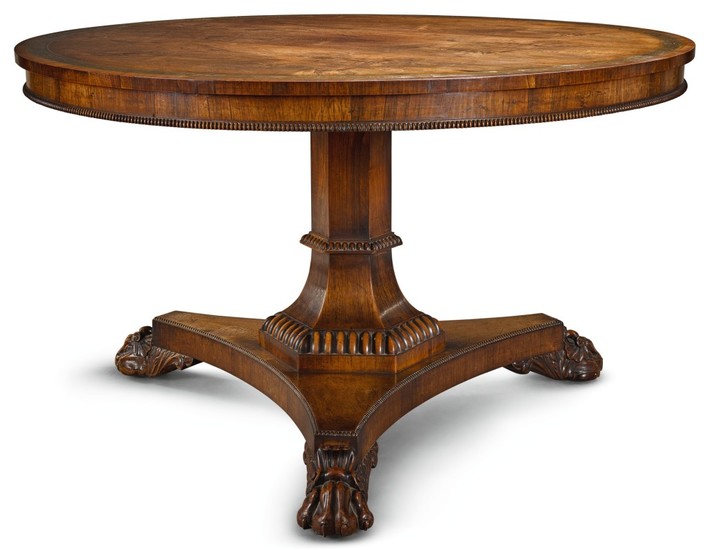 A GEORGE IV BRASS INLAID ROSEWOOD CENTRE TABLE, CIRCA 1820, ATTRIBUTED TO GILLOWS