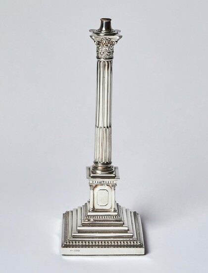 A GEORGE V STERLING SILVER CORINTHIAN COLUMN TABLE LAMP