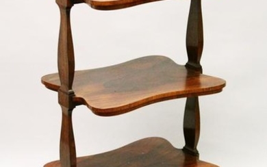A GOOD 19TH CENTURY ROSEWOOD THREE TIER WHAT-NOT, with