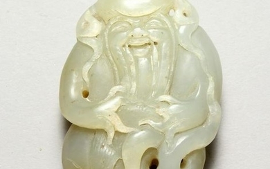 A GOOD CHINESE CARVED JADE PEBBLE OF SHOU LAO, the