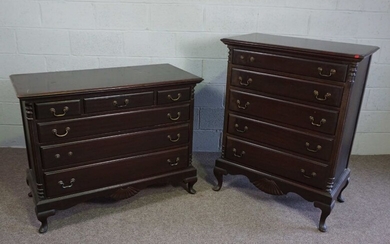 A George III style chest of drawers, 20th century reproduction, with three short and three long
