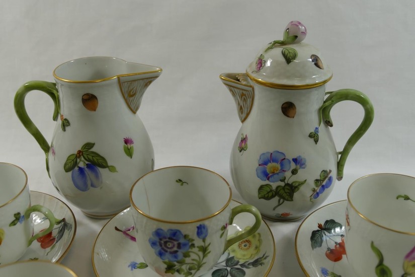 A Herend porcelain part coffee service, comprised of seven c...