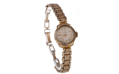 A LADY'S RECORD NINE CARAT GOLD CASED MANUAL WIND WRIST WATCH