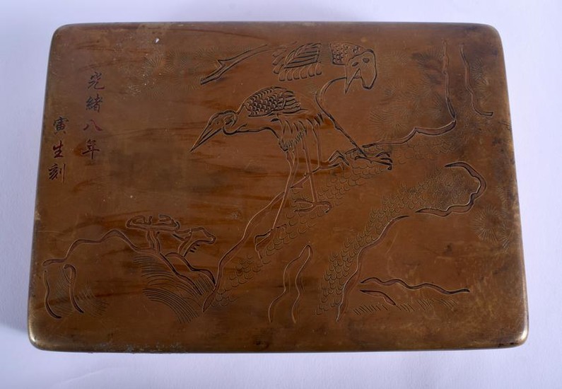A LARGE 19TH CENTURY CHINESE BRONZE INK BOX AND COVER