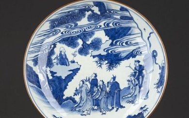 A LARGE BLUE-AND-WHITE 'IMMORTALS' PLATE