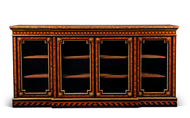 A LATE LOUIS XV ORMOLU-MOUNTED TULIPWOOD, AMARANTH AND HOLLY MARQUETRY BIBLIOTHEQUE BASSE