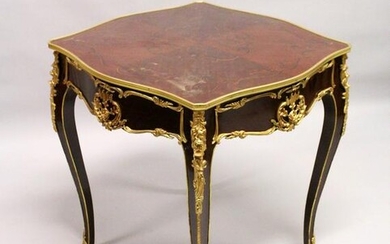 A LOUIS XVI STYLE INLAID MAHOGANY AND ORMOLU MOUNTED