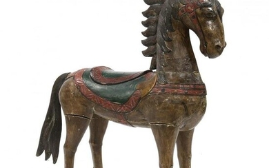 A Large Southeast Asian Carved and Painted Wood Horse