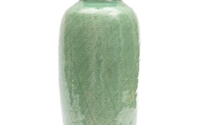 A Longquan celadon diaper pattern vase as a lamp base