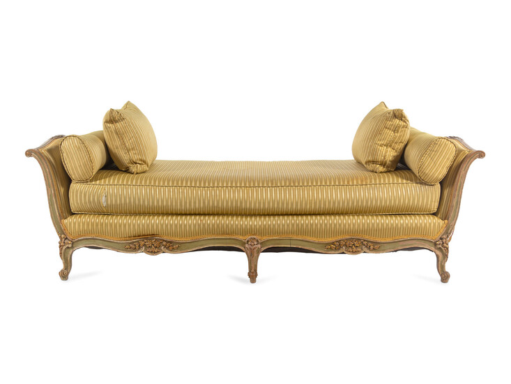 A Louis XV Painted and Parcel Gilt Daybed