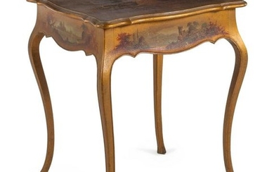 A Louis XV/XVI Style Gilt and Polychrome Painted Table