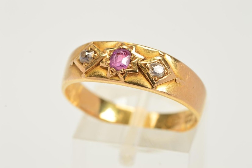 A MID VICTORIAN 18CT GOLD RUBY AND DIAMOND RUBY RING, design...