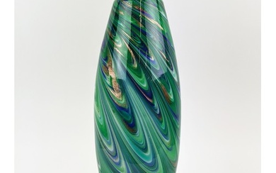A MURANO GLASS VASE, of ovoid form, with a green, white and ...