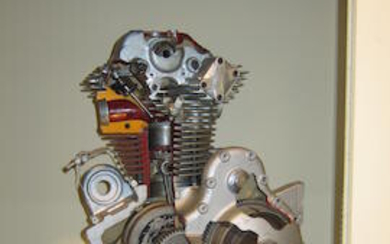A Moto Parilla OHC engine and gearbox cutaway
