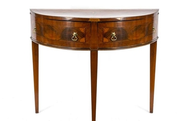 A Northern Italian Inlaid Walnut Demilune Console Table