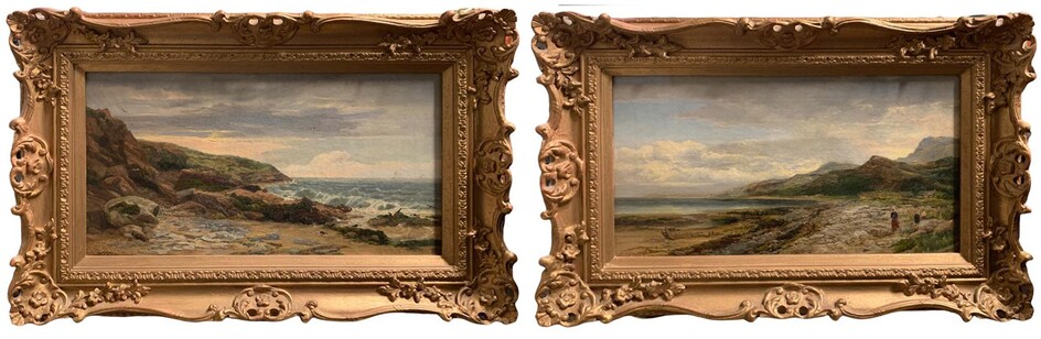 A PAIR OF 19TH CENTURY OIL ON CANVAS WELSH COSTAL LANDSCAPES ST BRIDES BAY, BARMOUTH...