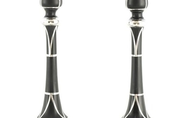 A PAIR OF 20TH CENTURY BLACK AMETHYST GLASS AND ST
