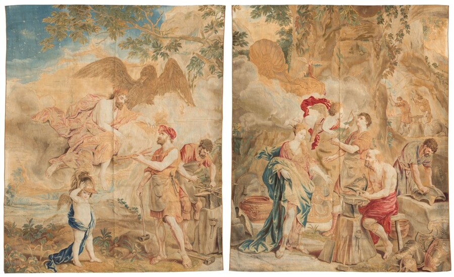 A PAIR OF BRUSSELS MYTHOLOGICAL TAPESTRIES, CIRCA 1718-1745, PROBABLY BY URBAN AND DANIEL LEYNIERS AND HENDRIK REYDAMS THE YOUNGER, AFTER DESIGNS BY JAN VAN ORLEY AND AUREL AUGUSTIN COPPENS