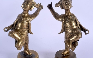 A PAIR OF CHINESE BRONZE DANCERS. 16.5 cm high. (2)