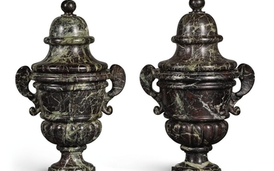 A PAIR OF LOUIS XIV VERT DE MER MARBLE VASES WITH COVERS, LATE 17TH/EARLY 18TH CENTURY