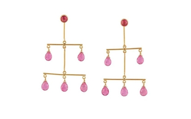 A PAIR OF PINK TOURMALINE PENDANT EARRINGS