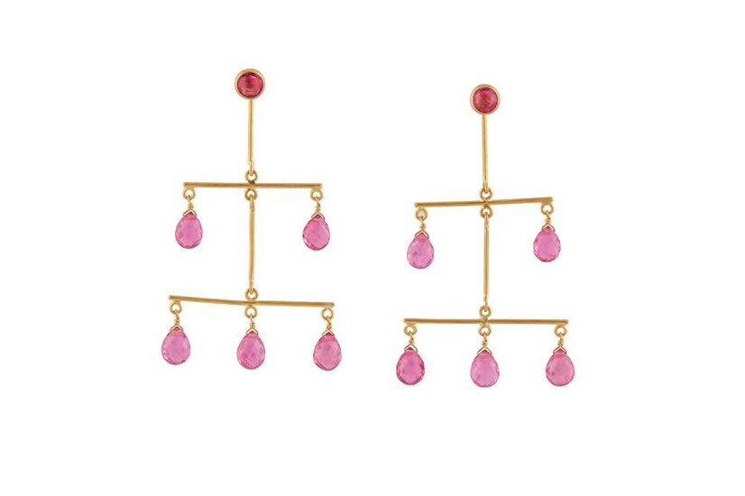 A PAIR OF PINK TOURMALINE PENDANT EARRINGS