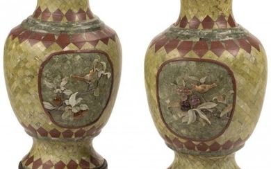 A Pair of Chinese Hardstone Veneered Vases on Bl