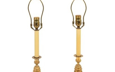 A Pair of Empire Style Gilt Bronze Candlesticks Mounted