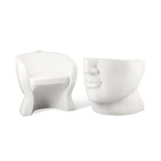 A Pair of Surrealist Style White Marble Garden Chairs