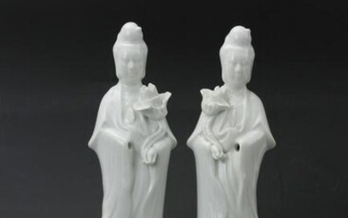 A Pair of White Porcelain Guanyin Statues